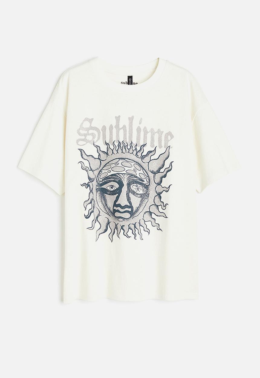 H&M - Oversized printed T-shirt - cream sublime
