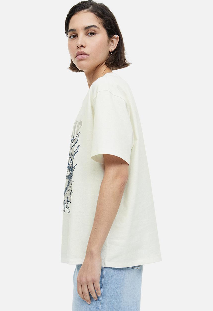 H&M - Oversized printed T-shirt - cream sublime