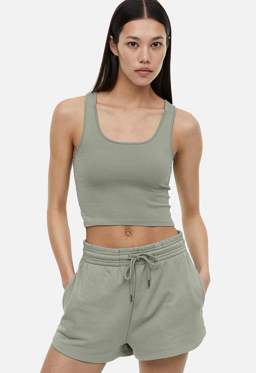 H&M - Cropped vest top - sage green
