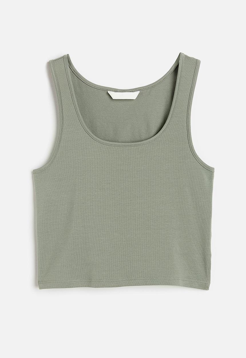 H&M - Cropped vest top - sage green