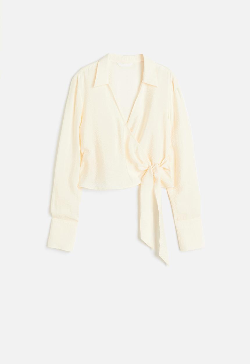 H&M - Cropped wrapover blouse - cream