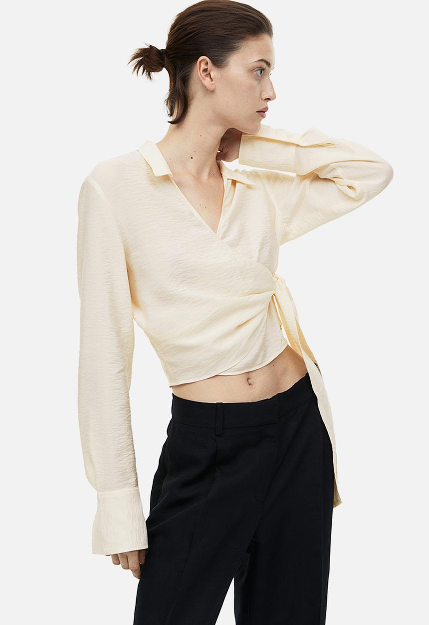 H&M - Cropped wrapover blouse - cream