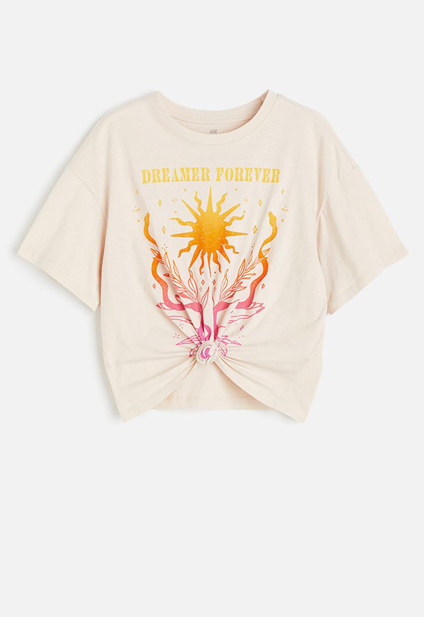 H&M - Tie-hem T-shirt - light beige sunburst 