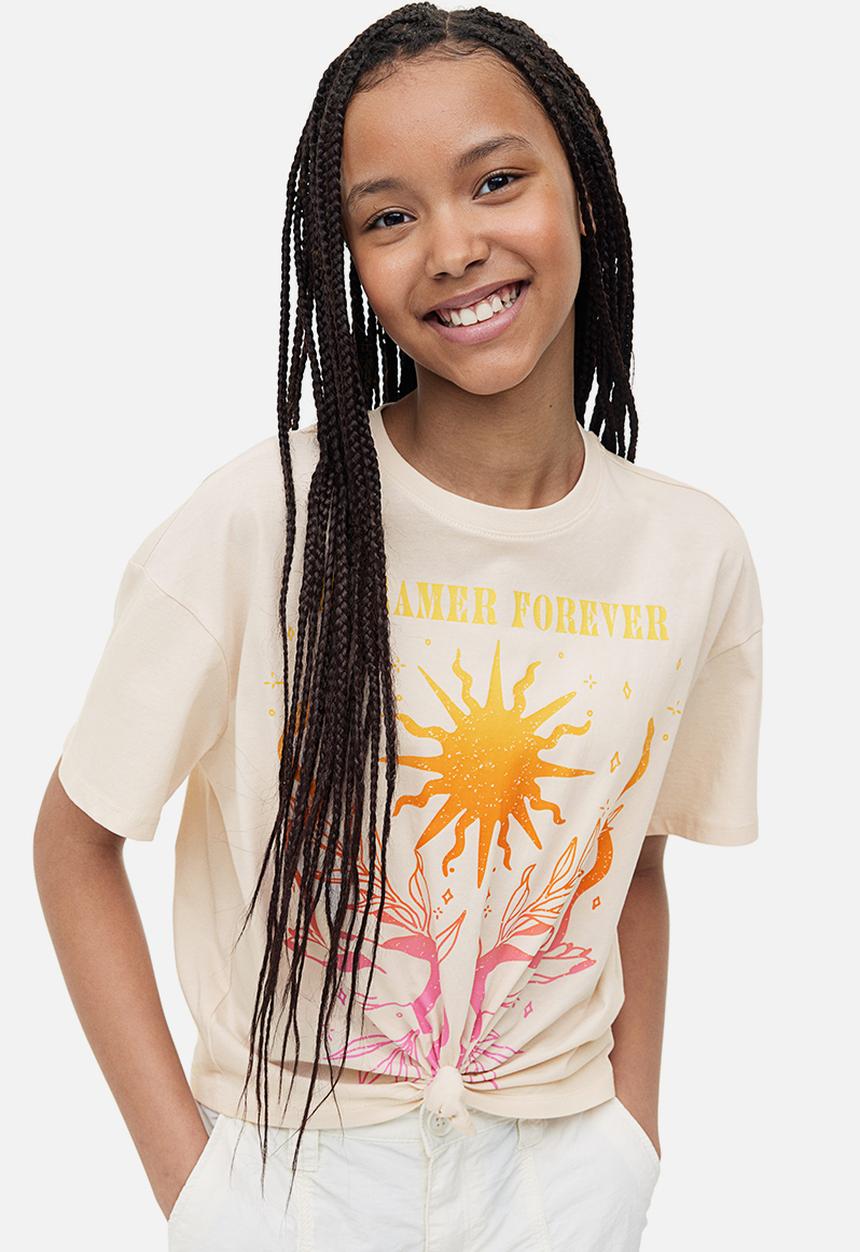 H&M - Tie-hem T-shirt - light beige sunburst 