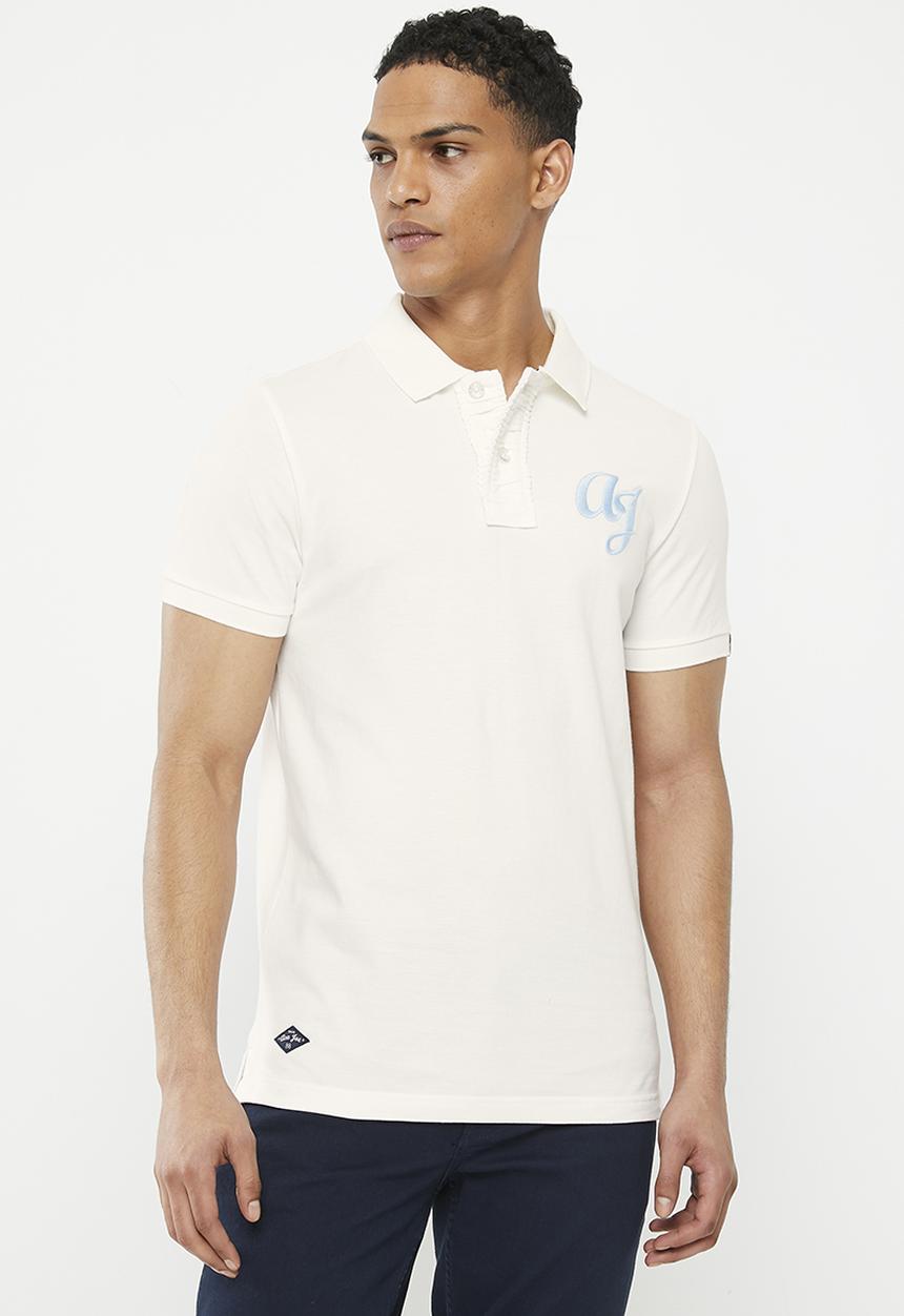 Aca Joe - Mens aca joe pique muscle fit aj embroidery logo golfer - snow white