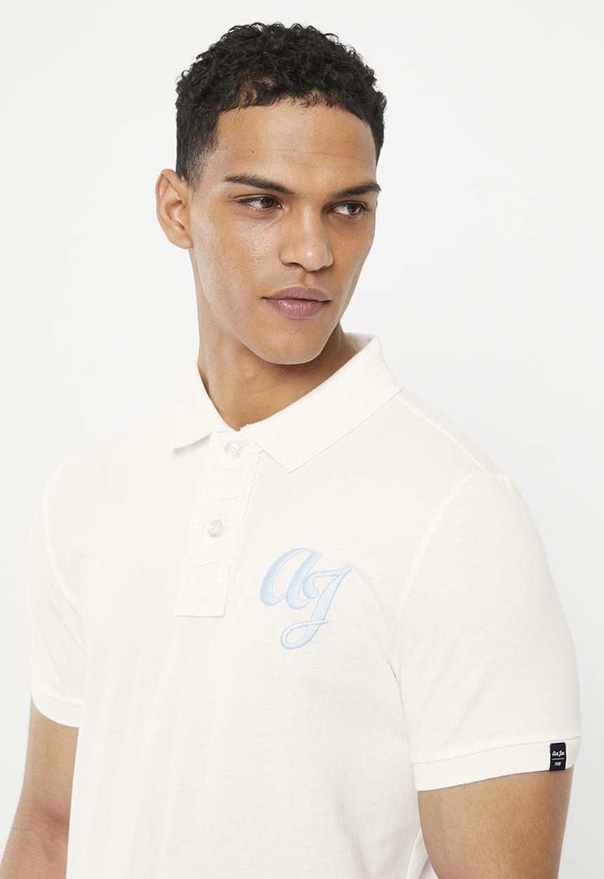 Aca Joe - Mens aca joe pique muscle fit aj embroidery logo golfer - snow white