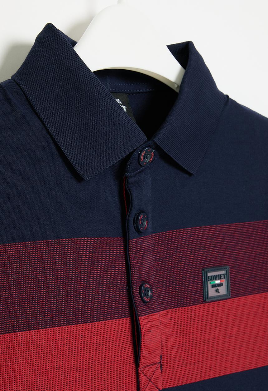 SOVIET - Boys y/dye stripe golfer - navy