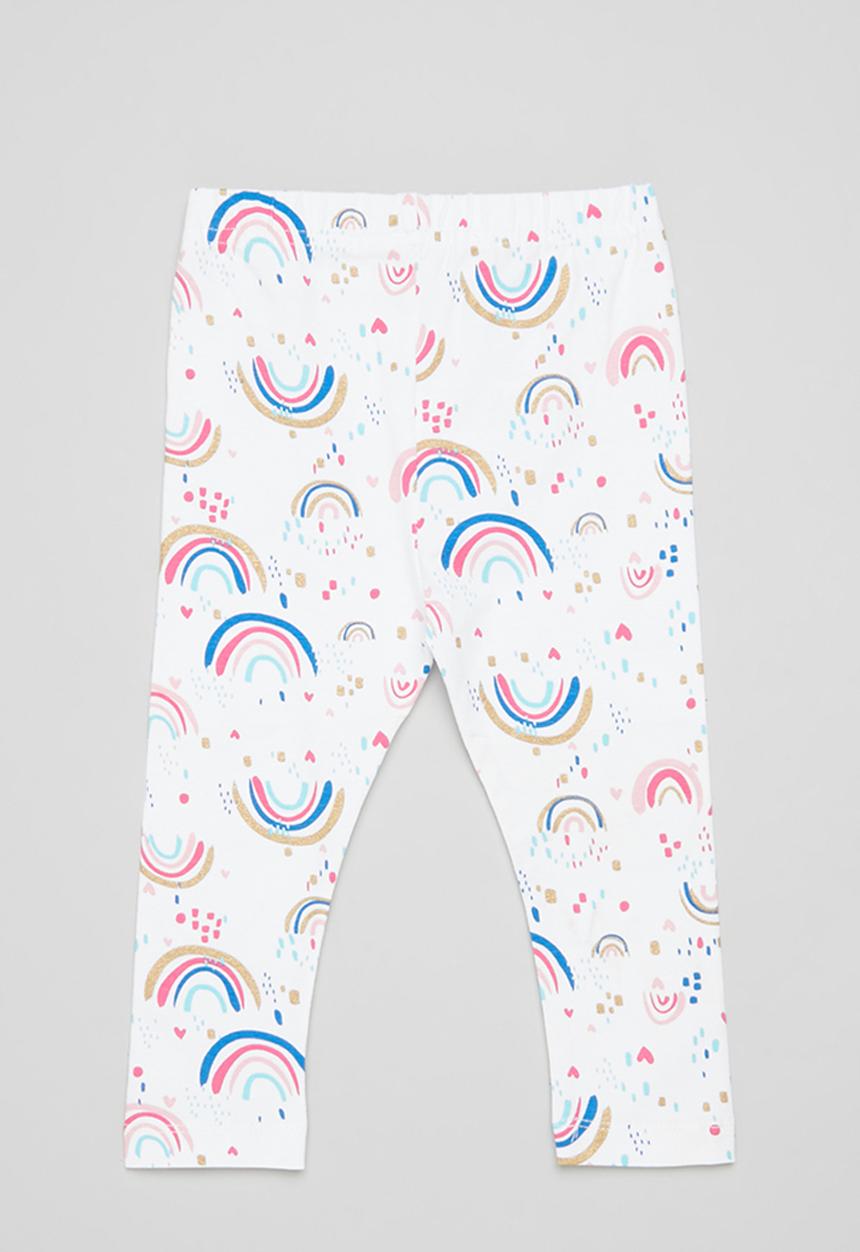MINOTI - Girls white rainbows basic legging - white aop