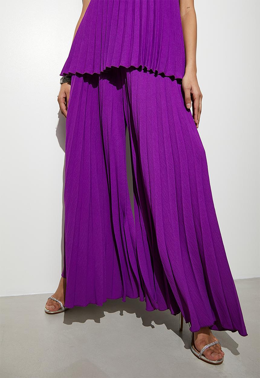 VELVET - Pleated palazzo pant - purple