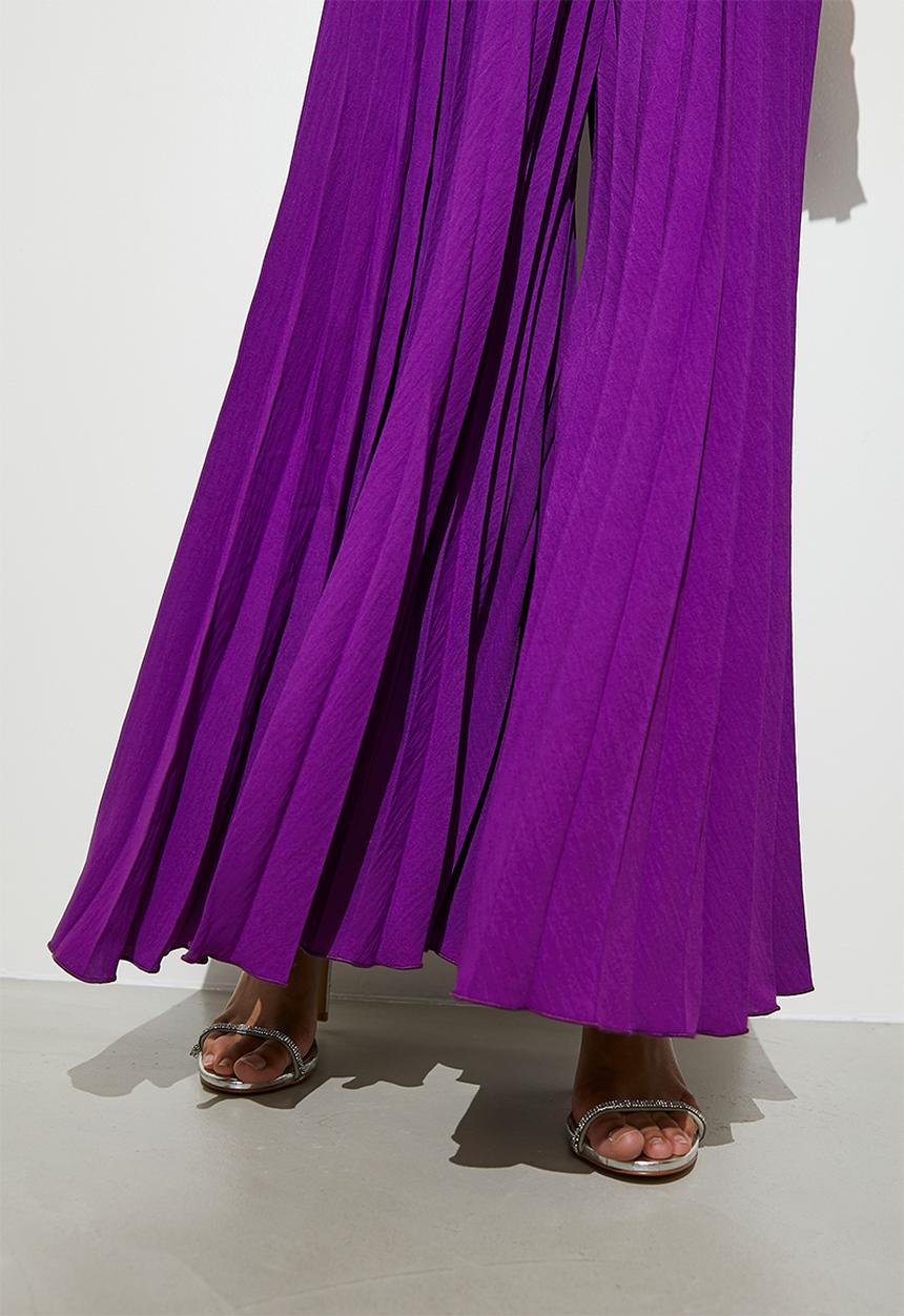 VELVET - Pleated palazzo pant - purple