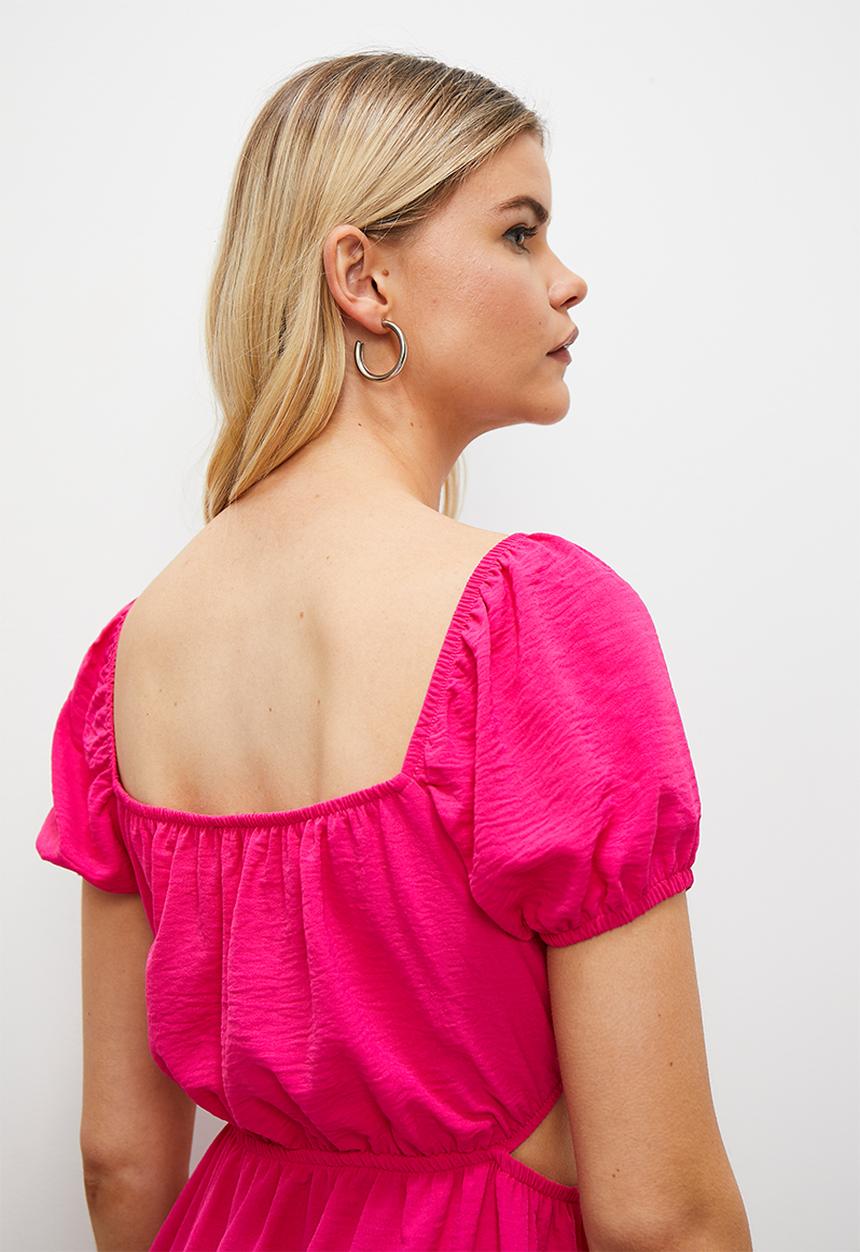 Blake - Cut out trim puff sleeve dress - magenta
