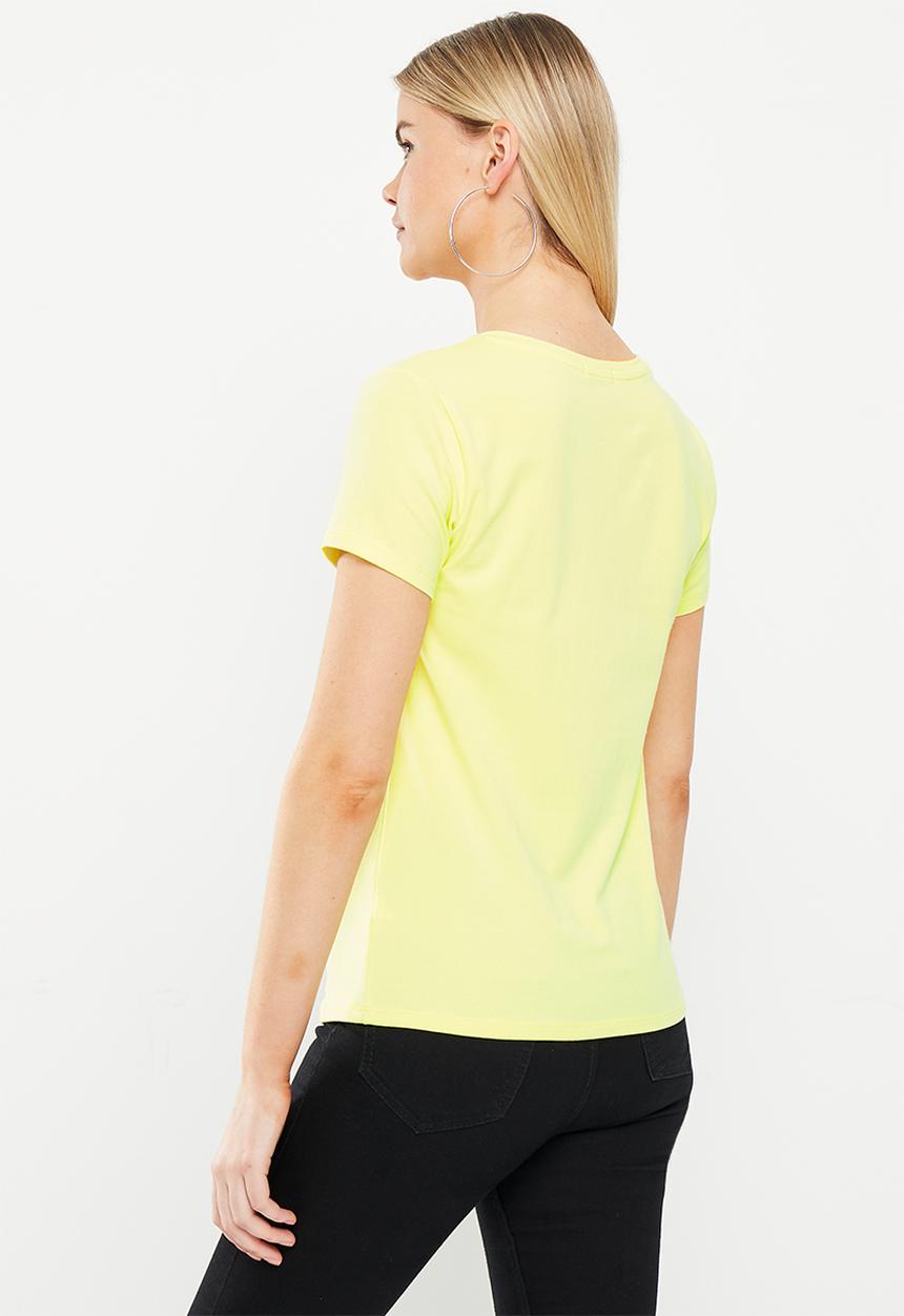 SISSY BOY - Ronel: regular fit print and bling logo top - yellow