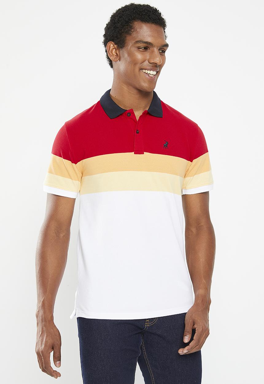 POLO - Mens bold stripe short sleeve gollfer - dark red 