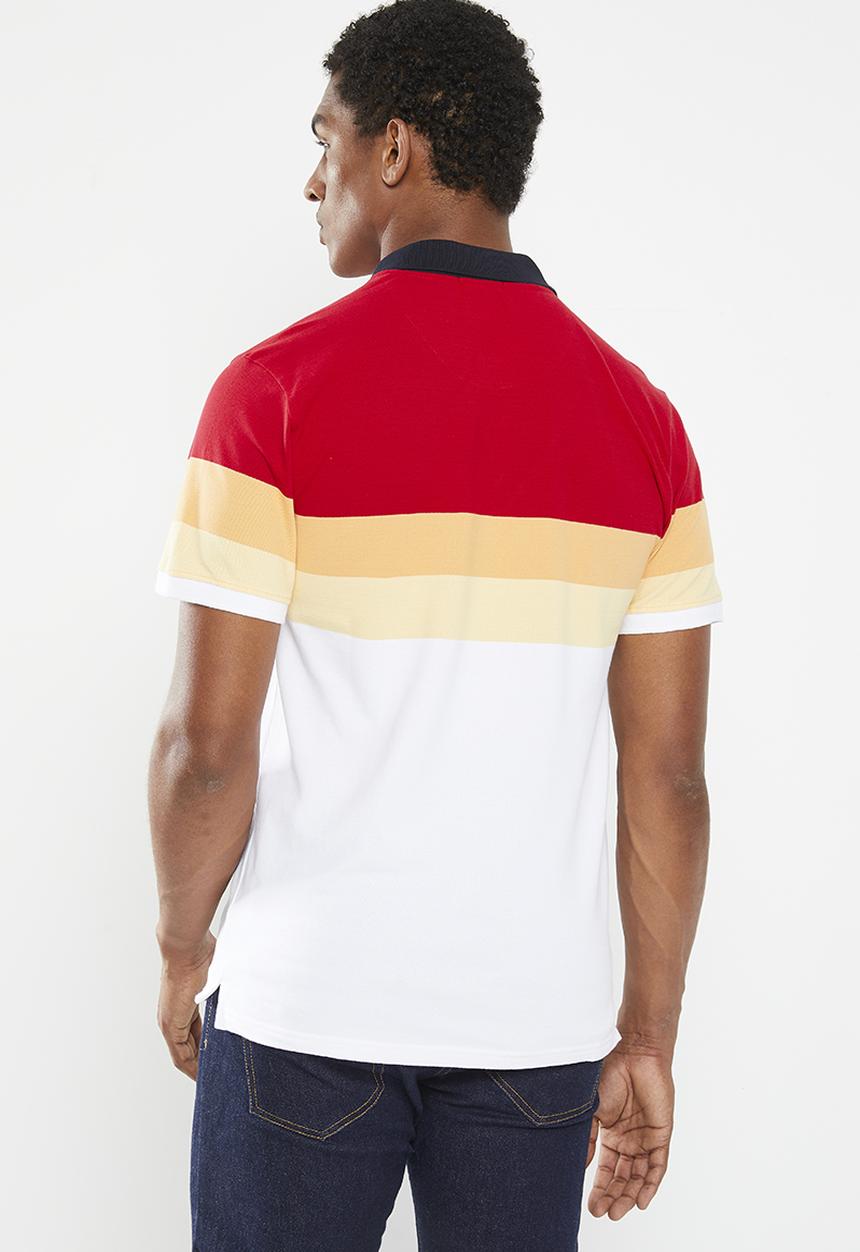 POLO - Mens bold stripe short sleeve gollfer - dark red 