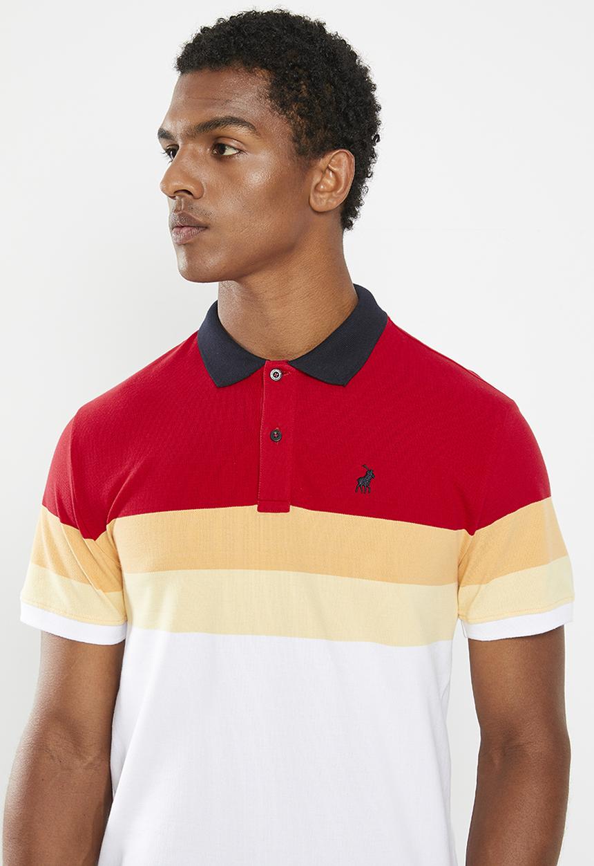 POLO - Mens bold stripe short sleeve gollfer - dark red 