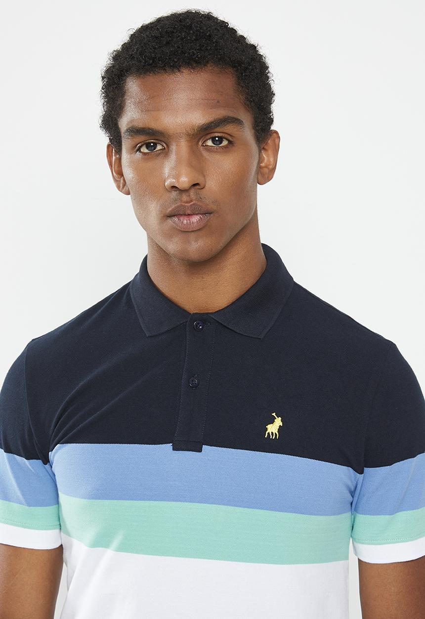 POLO - Mens bold stripe short sleeve golfer - navy 