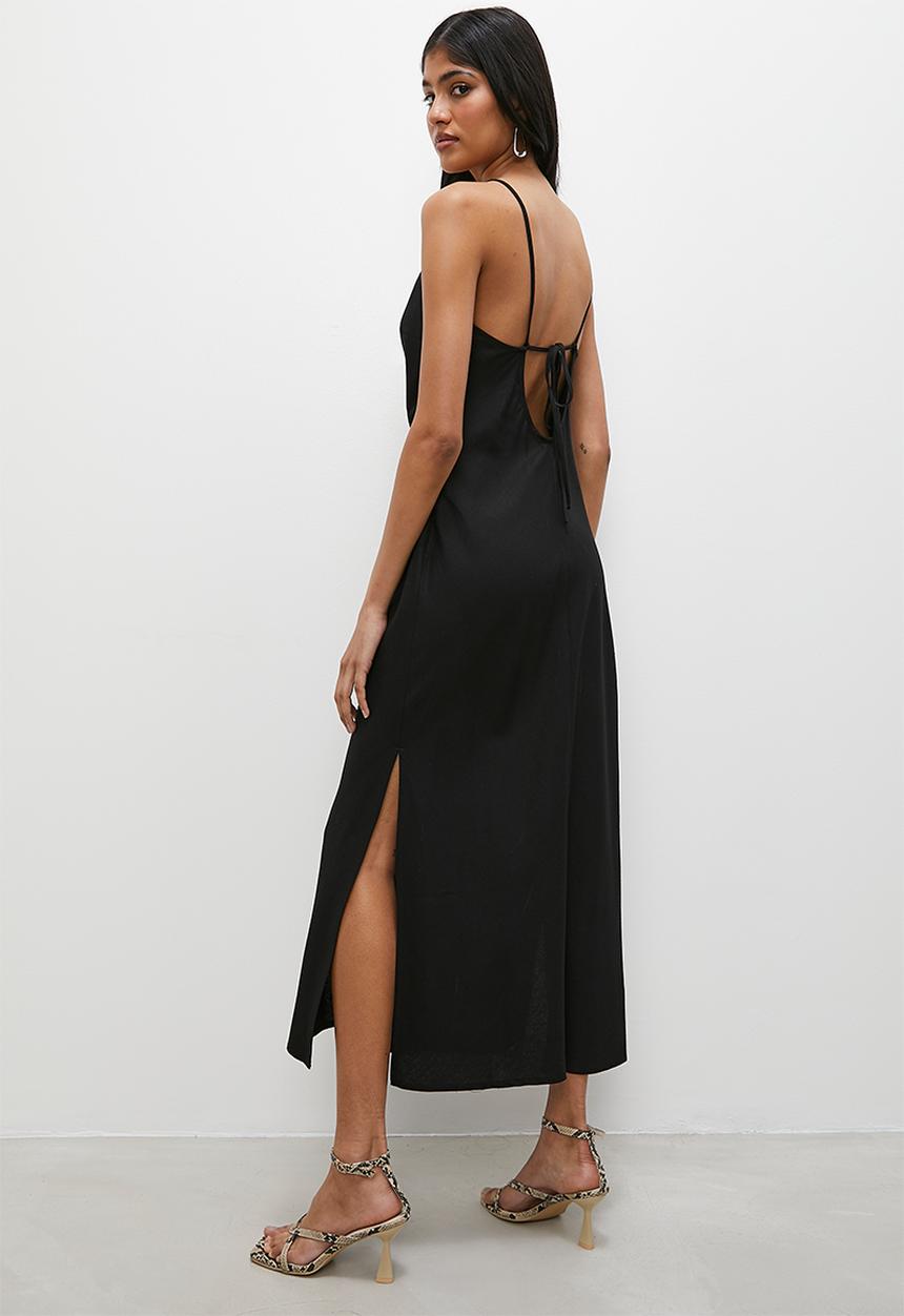Superbalist - Minimal square neck linen blend maxi - black
