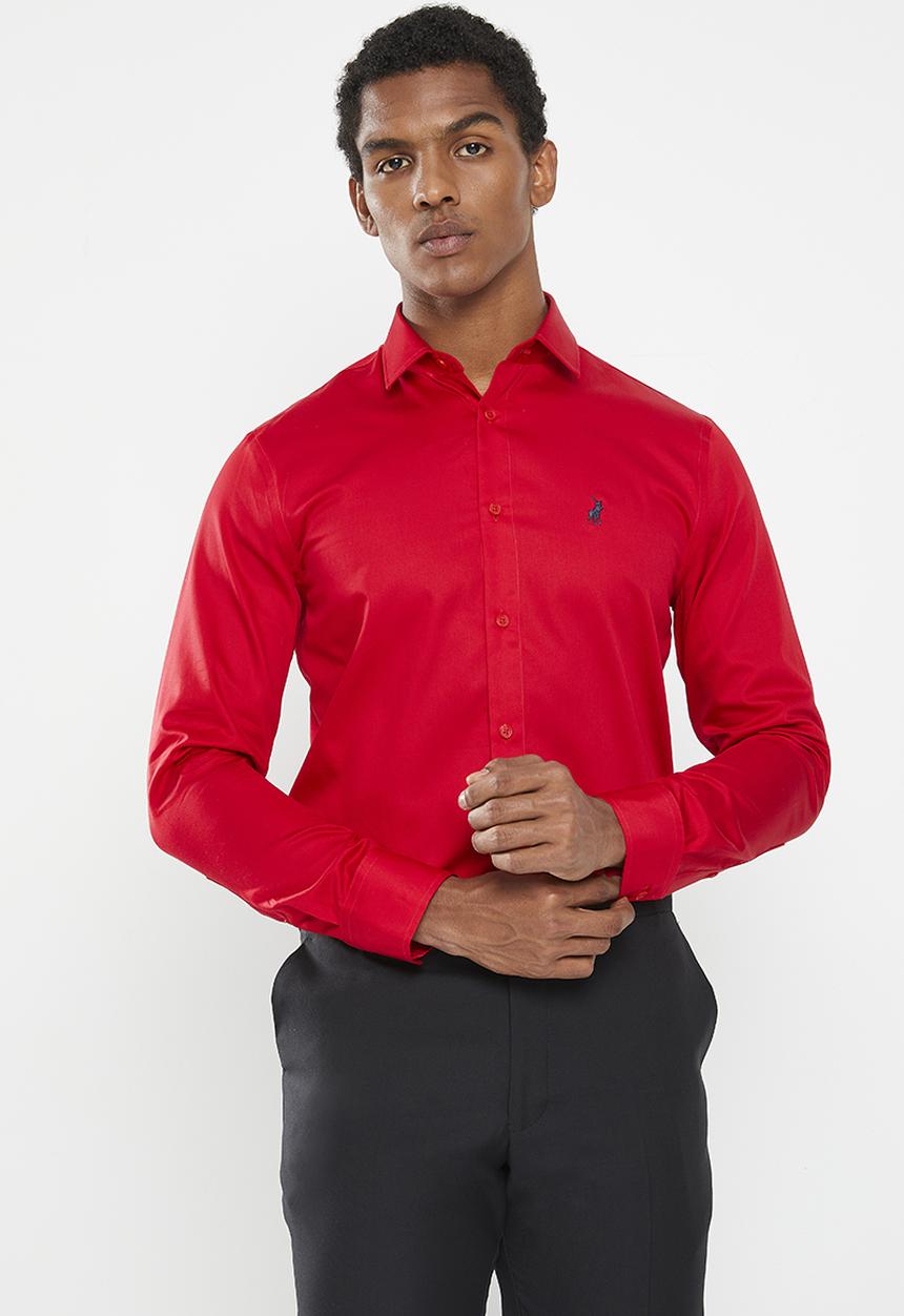 POLO - Mens greig long sleeve shirt - red