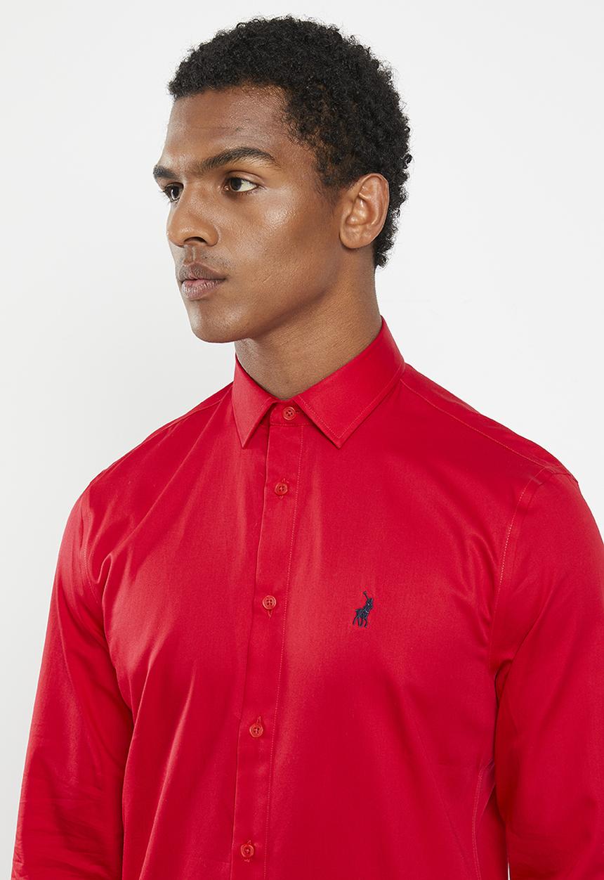 POLO - Mens greig long sleeve shirt - red