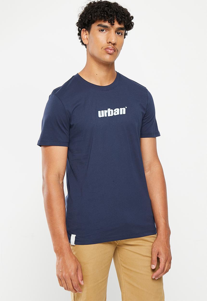 urban° - Mens Urban Core Large run stitch embrodiery tee  - black Iris