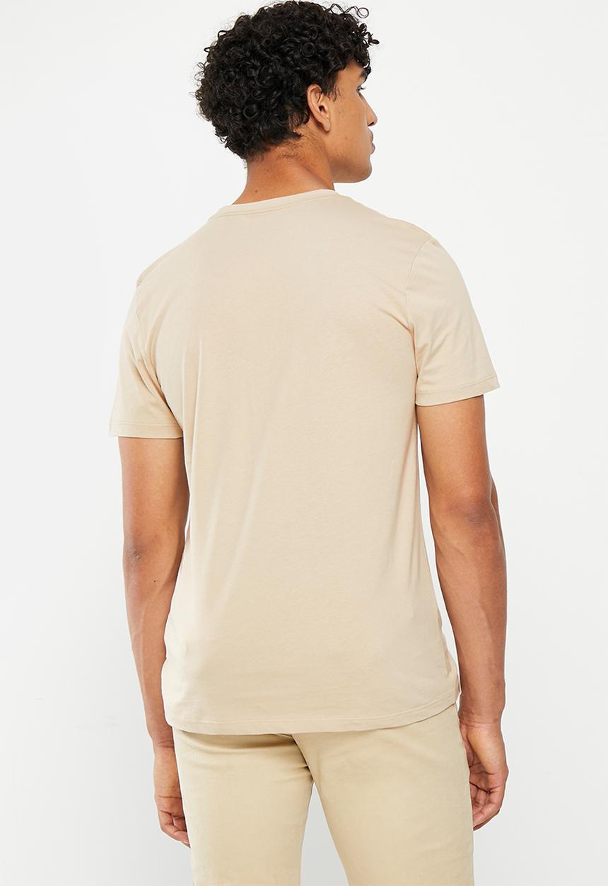 urban° - Mens urban core large run stitch embrodiery tee - oxford tan