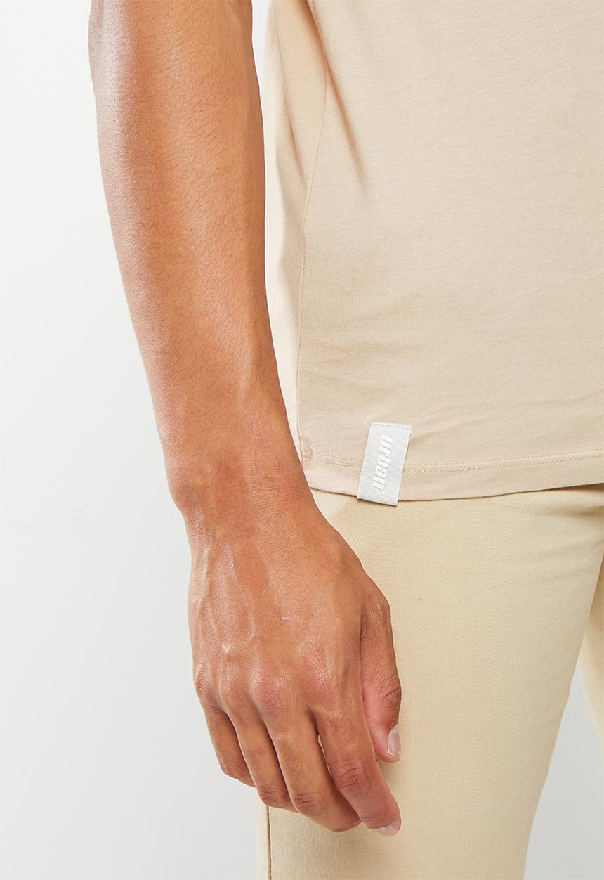 urban° - Mens urban core large run stitch embrodiery tee - oxford tan