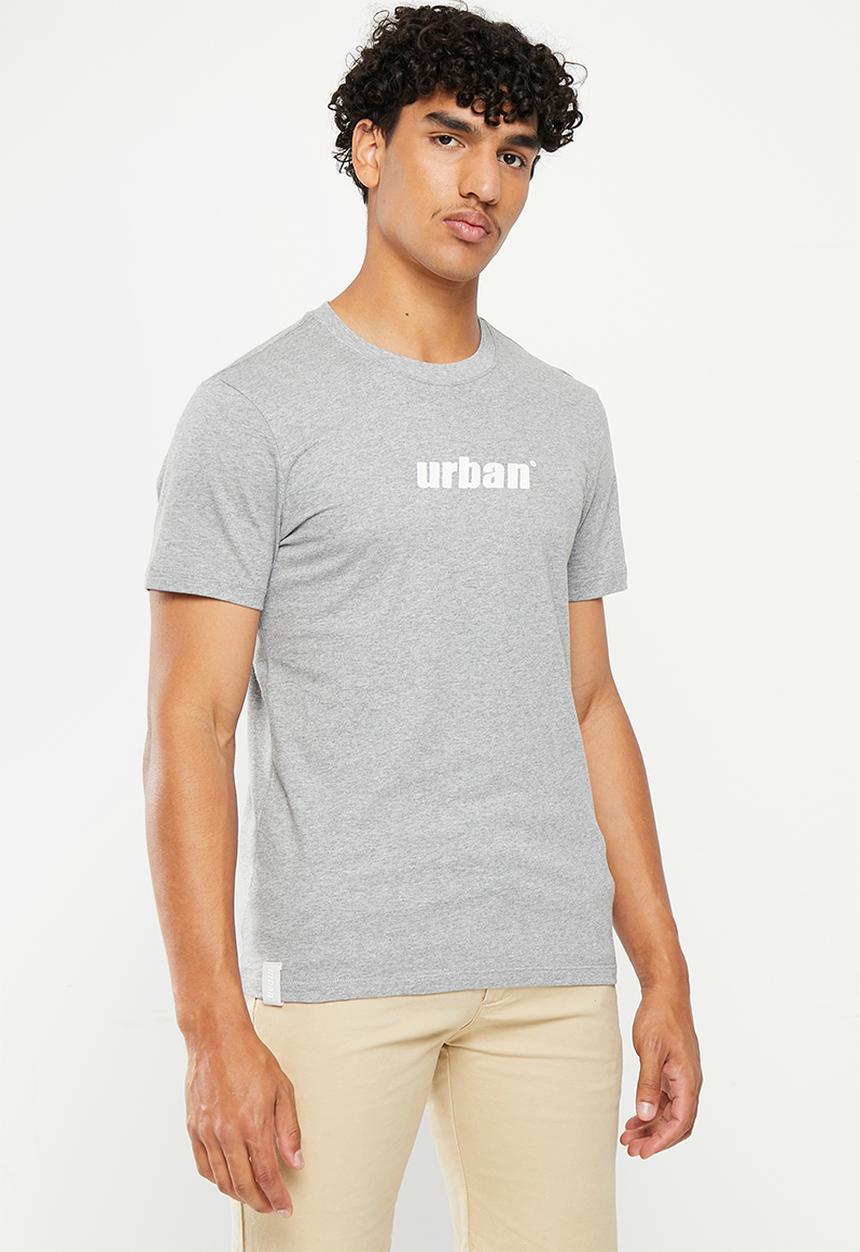 urban° - Mens Urban Core Large run stitch embrodiery Tee - SS - Grey Melange