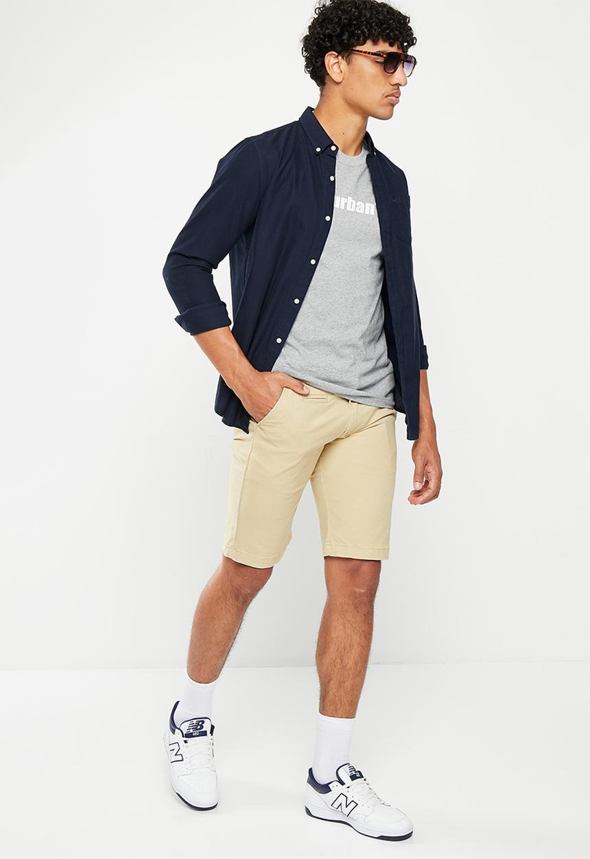 urban° - Mens urban core 5 pkt enzyme wash chino short - white asparagus