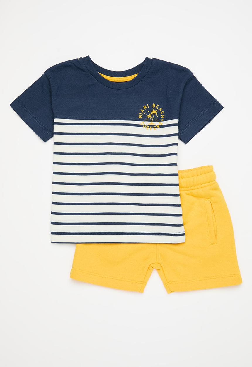 MINOTI - Boys jersey tee and fleece short - yellow 