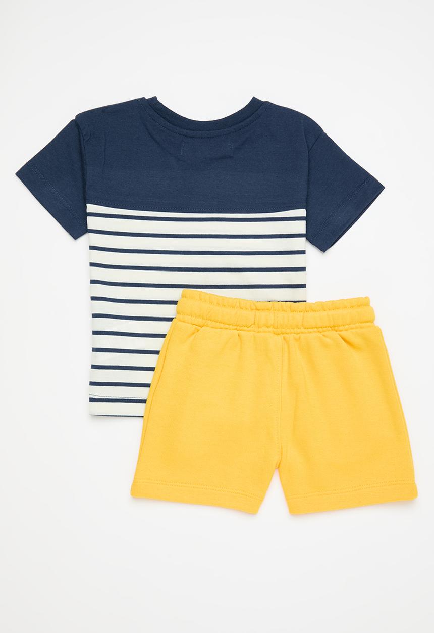 MINOTI - Boys jersey tee and fleece short - yellow 