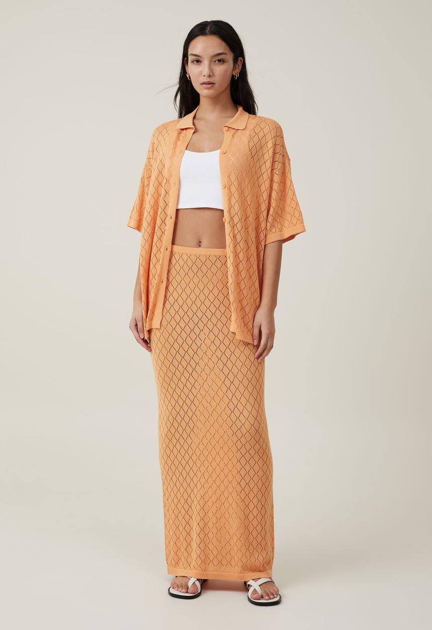 Cotton On - Pointelle knit shirt - sunray orange