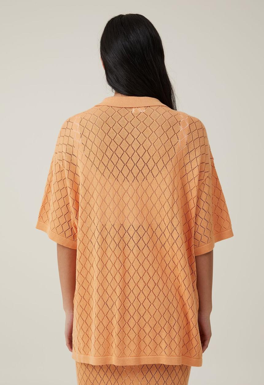 Cotton On - Pointelle knit shirt - sunray orange