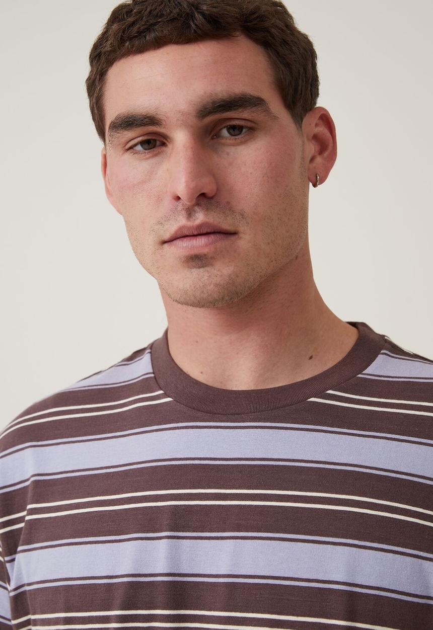 Cotton On - Loose fit stripe t-shirt - brown everyday stripe 