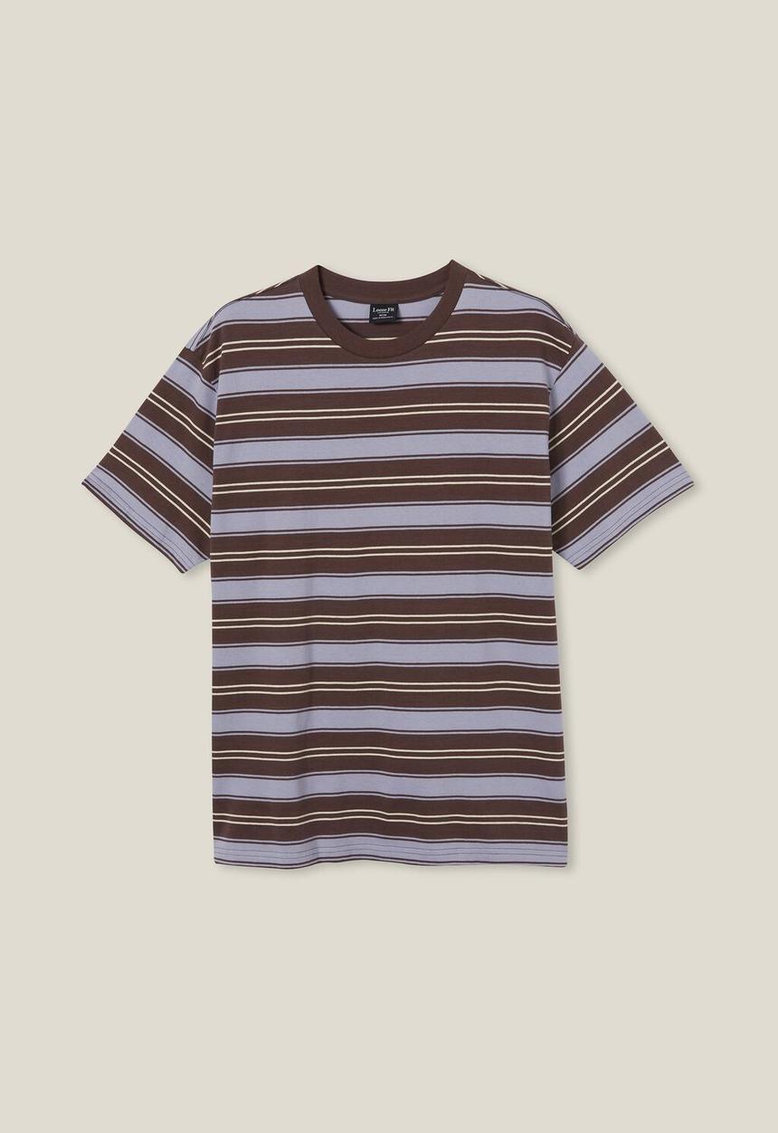 Cotton On - Loose fit stripe t-shirt - brown everyday stripe 