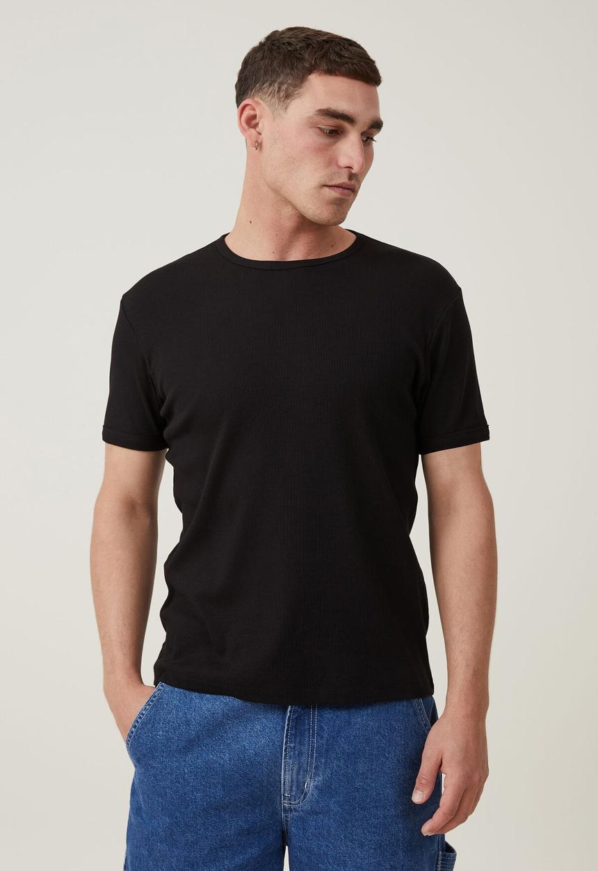 Cotton On - Ribbed t-shirt - black
