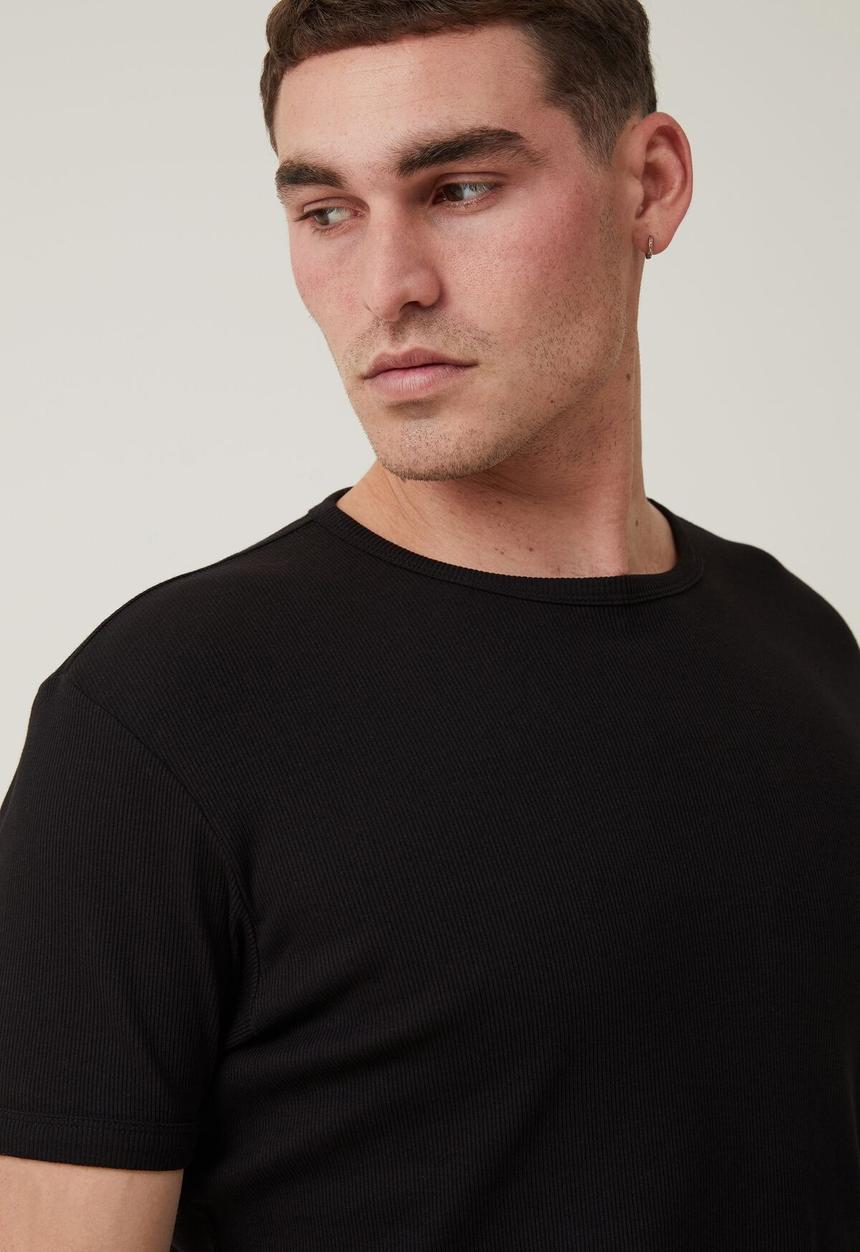 Cotton On - Ribbed t-shirt - black