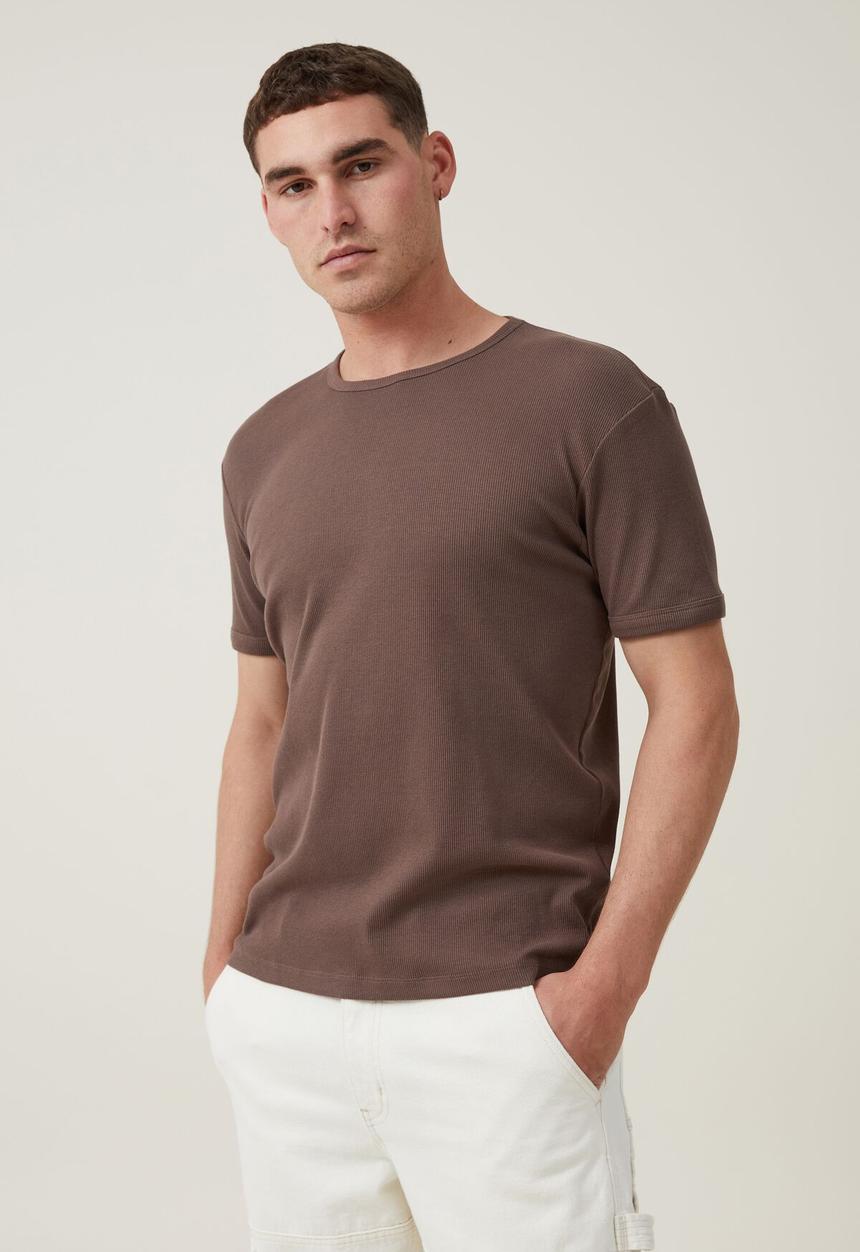 Cotton On - Ribbed t-shirt - washed chocolate