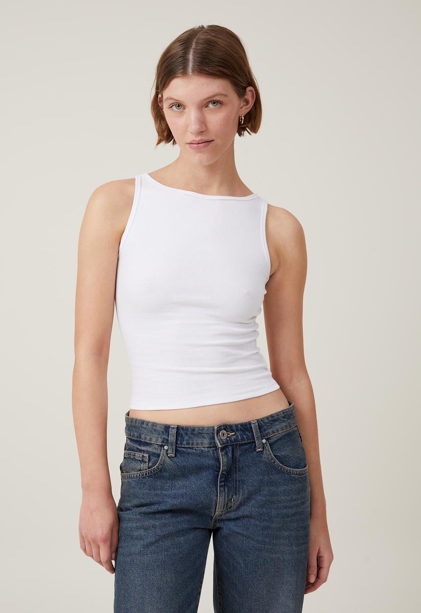 Cotton On - Madison boat neck tank - white