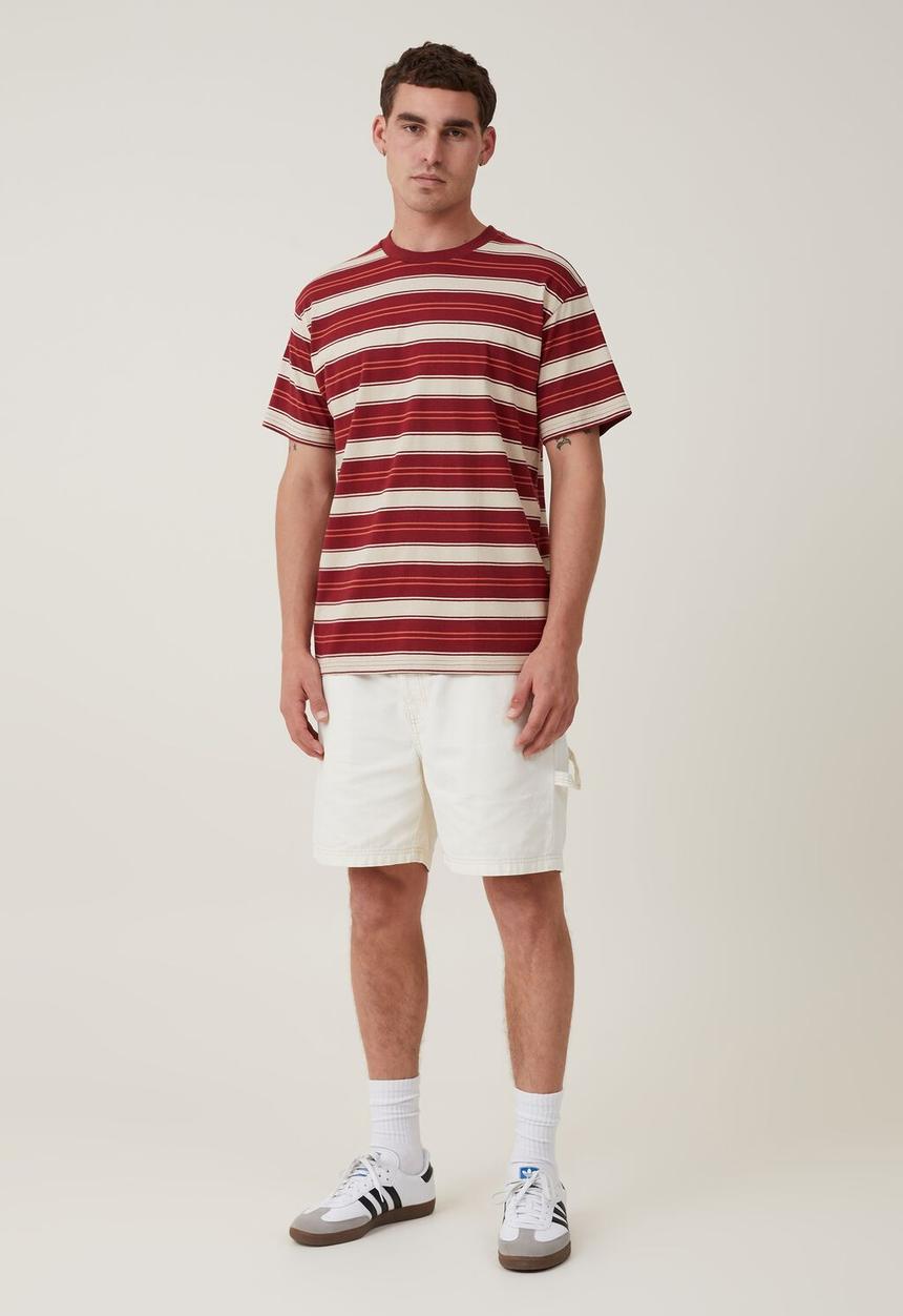 Cotton On - Loose fit stripe t-shirt - crimson everyday stripe