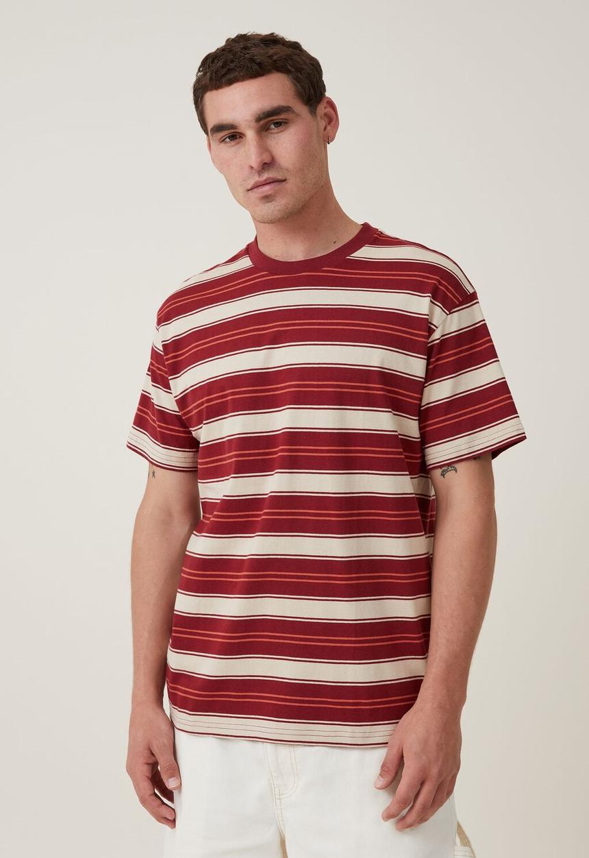 Cotton On - Loose fit stripe t-shirt - crimson everyday stripe