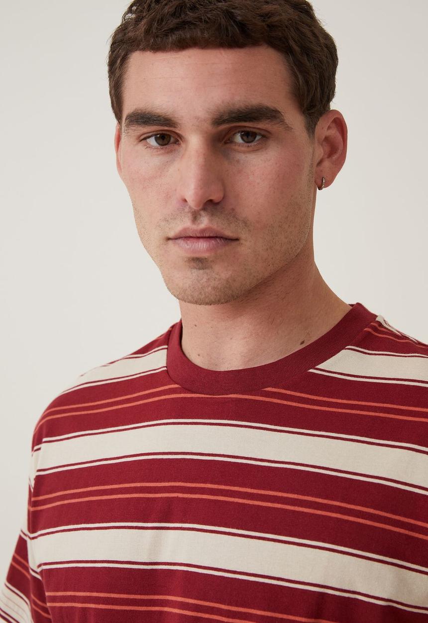 Cotton On - Loose fit stripe t-shirt - crimson everyday stripe