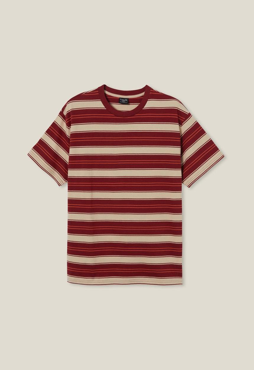 Cotton On - Loose fit stripe t-shirt - crimson everyday stripe