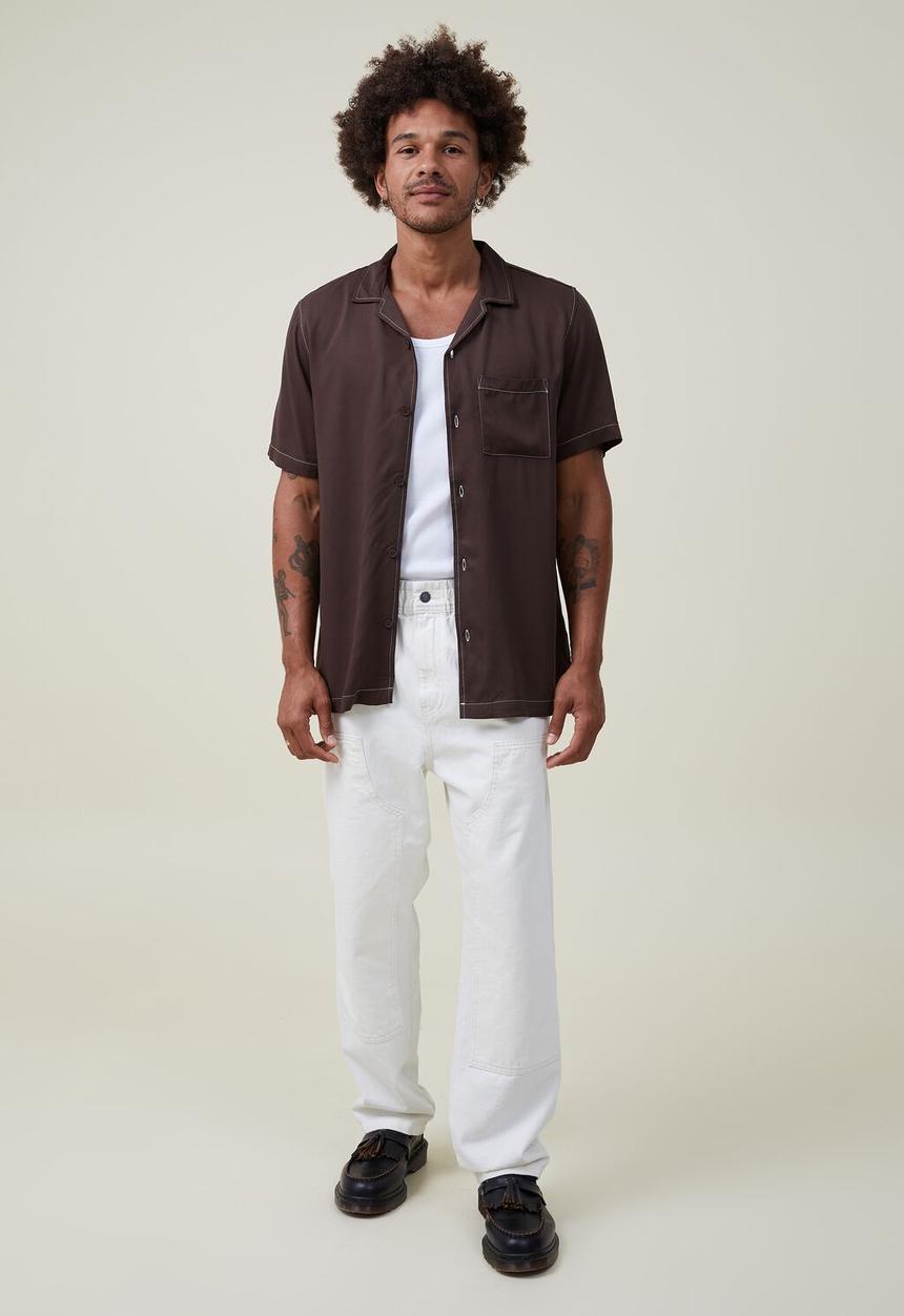 Cotton On - Riviera short sleeve shirt - rich brown pop stitch 