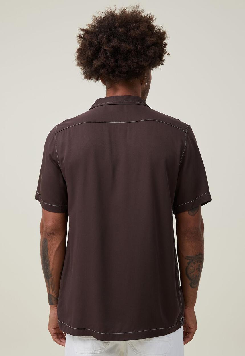 Cotton On - Riviera short sleeve shirt - rich brown pop stitch 