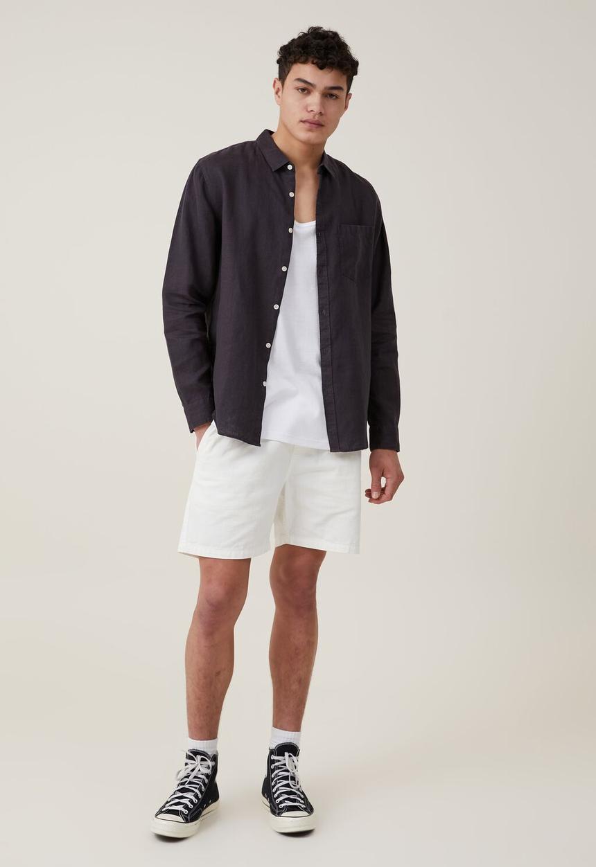 Cotton On - Linen long sleeve shirt - charcoal  