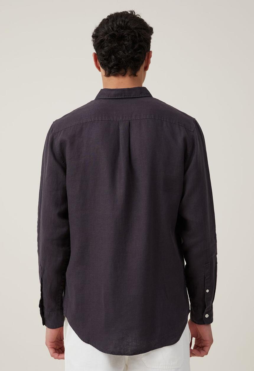 Cotton On - Linen long sleeve shirt - charcoal  