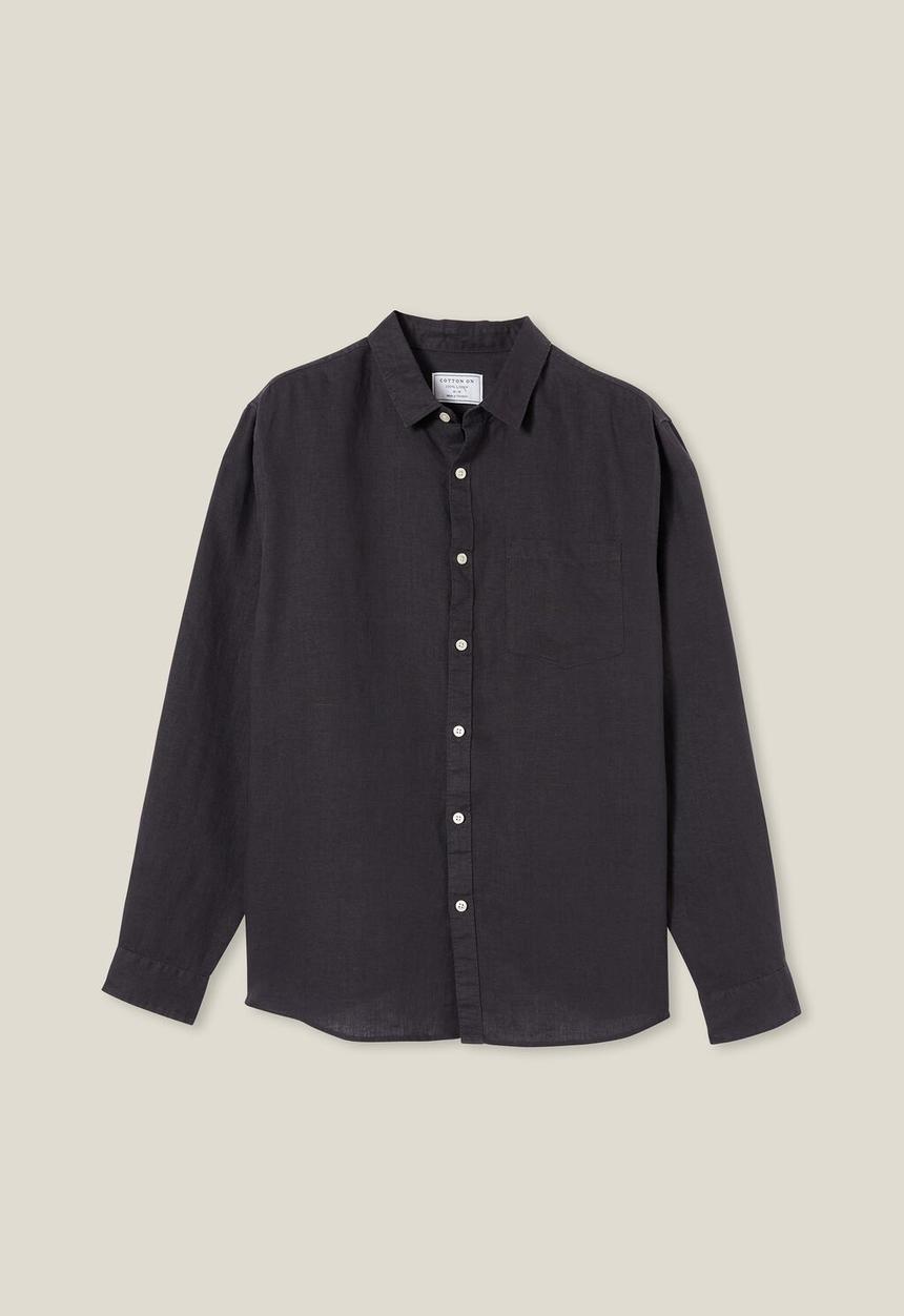Cotton On - Linen long sleeve shirt - charcoal  