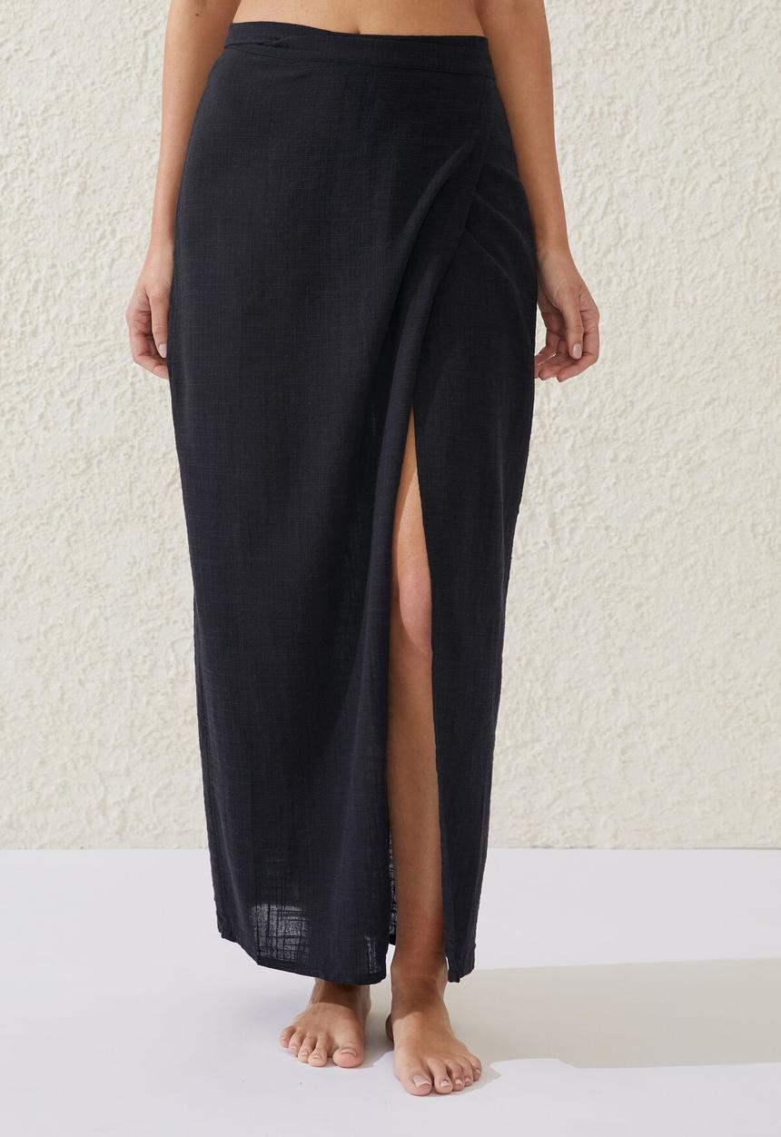 Cotton On - Beach sarong maxi skirt - black