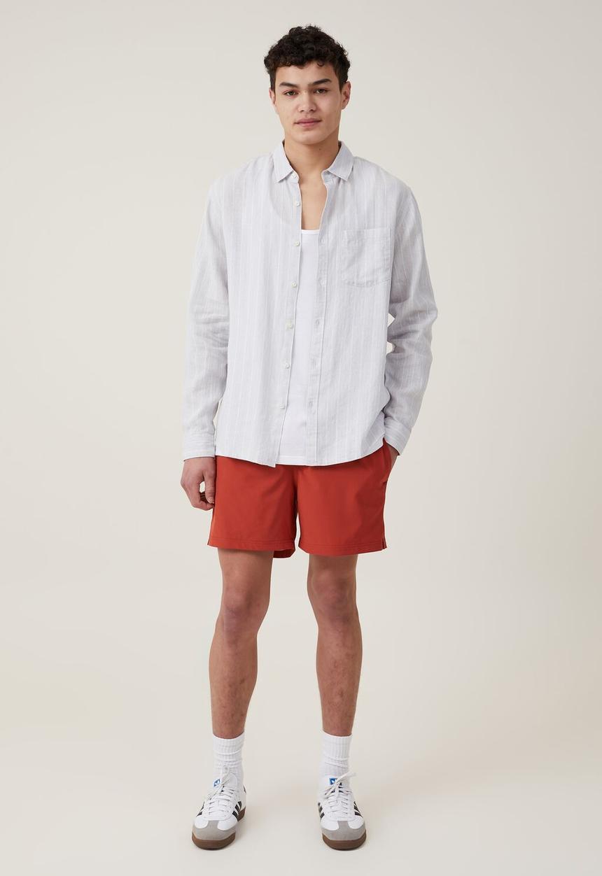Cotton On - Linen long sleeve shirt - baby blue stripe 