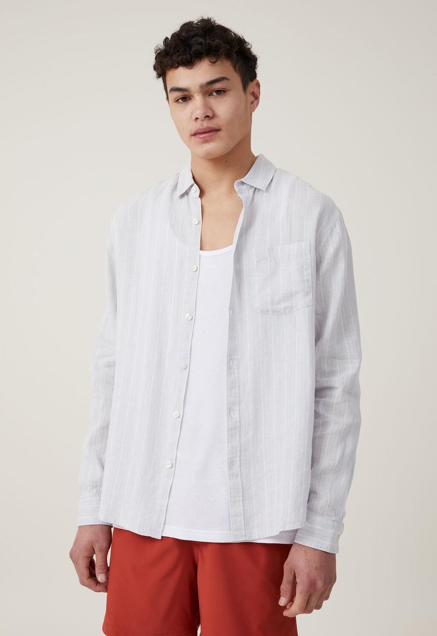 Cotton On - Linen long sleeve shirt - baby blue stripe 